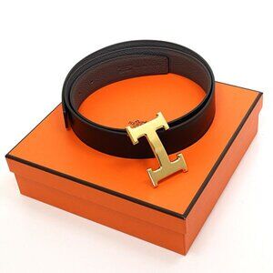 Hermes Belt Buckle H & Leather Belt 32 Box Calf 135 Vaux Togo Black Ethane
